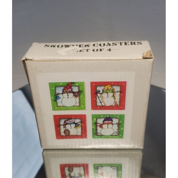 Snowmen Christmas Square Ceramic Coasters - Set of 4 - Picture 1 of 9